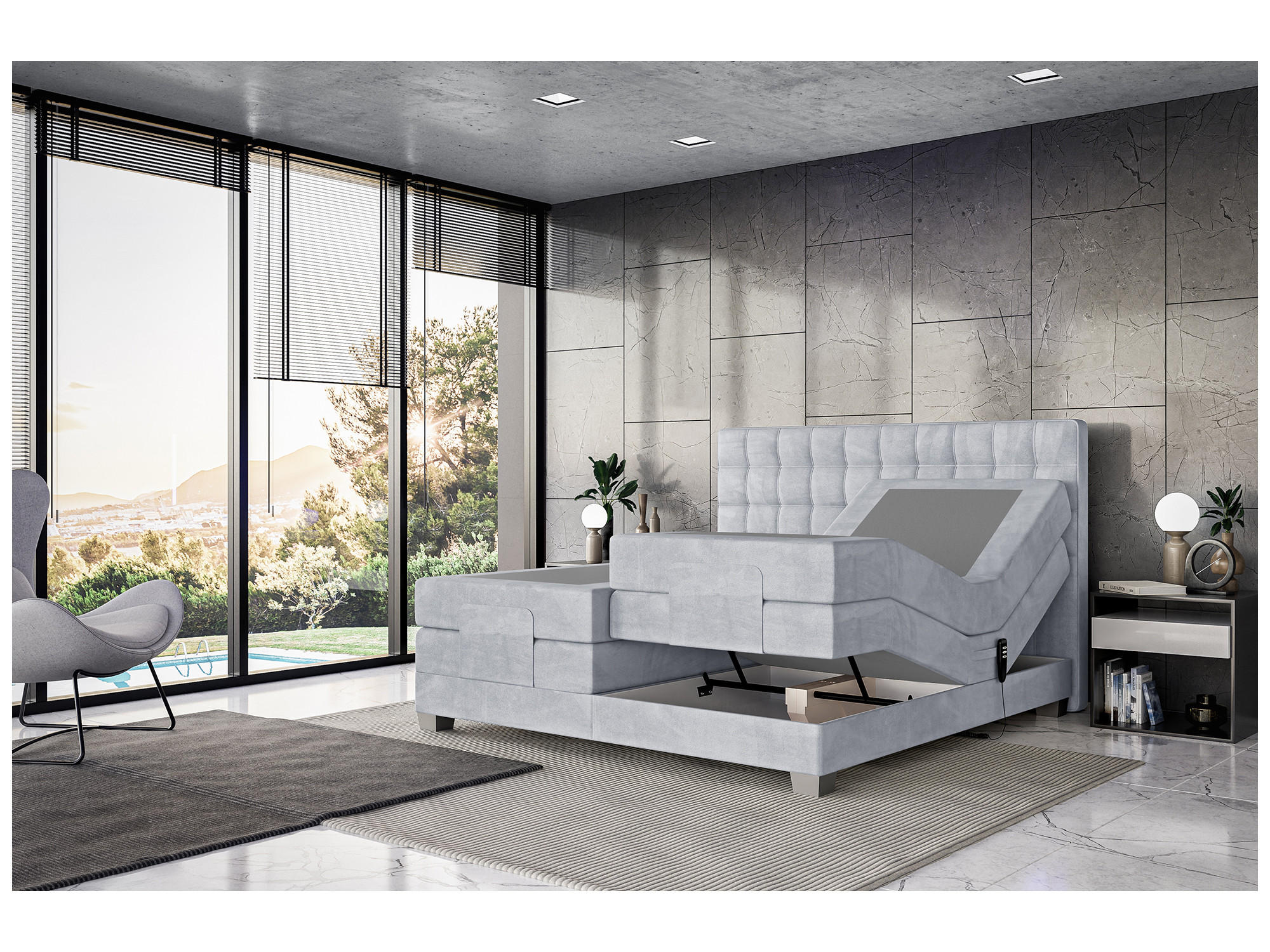 BOXSPRINGBETT Edison - Silberfarben/Hellgrau, Textil (200/200cm) - Meblini