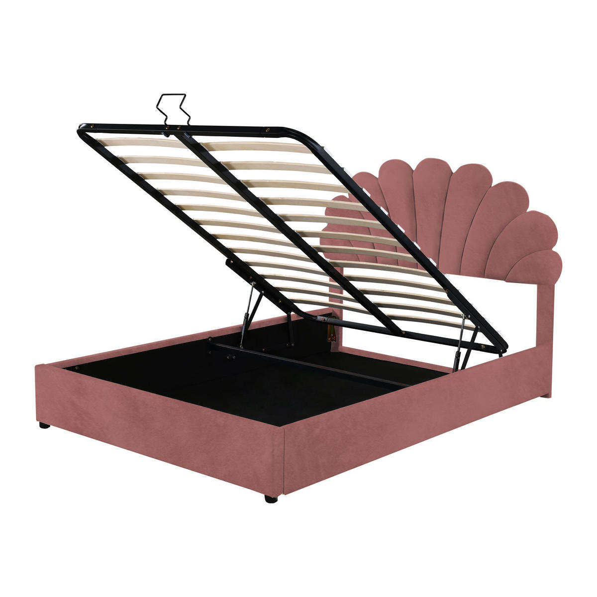 POLSTERBETT 140/200 cm mit geblümtem Kopfteil und hydraulischem Stauraum aus Samt - Pink, Textil (140/200cm) - OKWISH