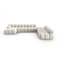MODULARES-PANORAMASOFA rechts Bellis aus Samt leichtes beige 7 Sitzplätze - Creme, Textil (282/63/379cm) - Micadoni