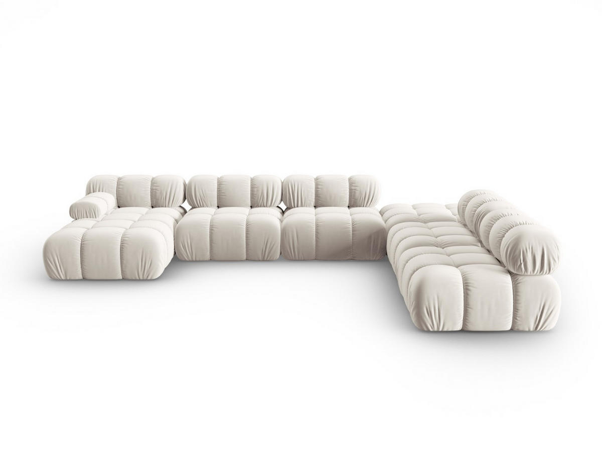 MODULARES-PANORAMASOFA rechts Bellis aus Samt leichtes beige 7 Sitzplätze - Creme, Textil (282/63/379cm) - Micadoni