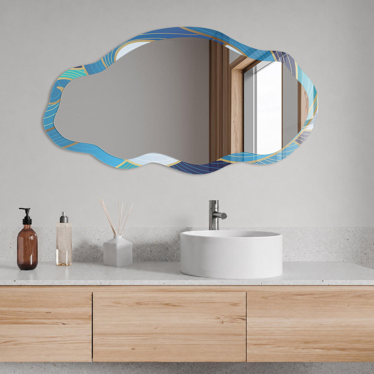 SPIEGEL 90x45 cm asymmetrisch mit Druck - Meereswellen - Transparent, Glas (45/90/0.4cm) - TULUP