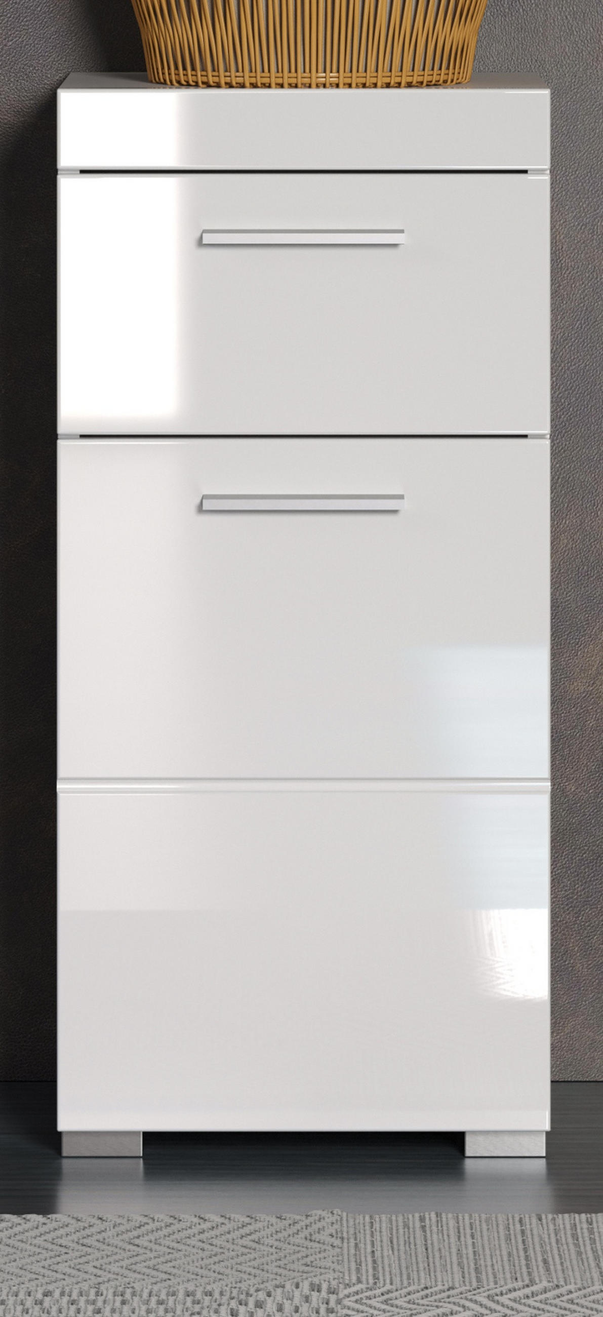 BADSCHRANK weiß Hochglanz 37 x 79 cm, Badezimmer Unterschrank modern - Weiß, Holzwerkstoff/Kunststoff (37/79/31cm) - Top.Furn