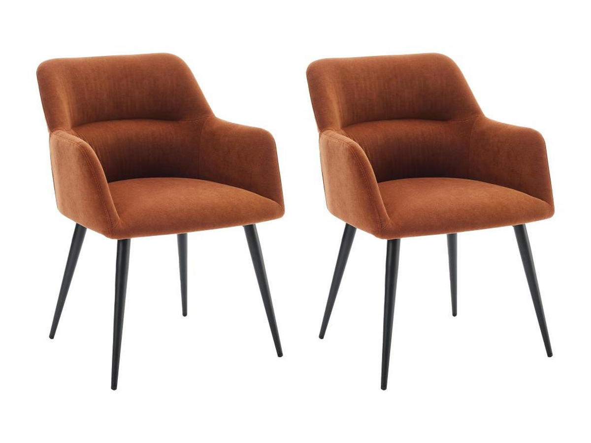 STUHL mit Armlehnen 2er-Set - Stoff & schwarzes Metall - Terracotta - HEKA - Braun, Textil (61/78/59.5cm) - Vente-Unique