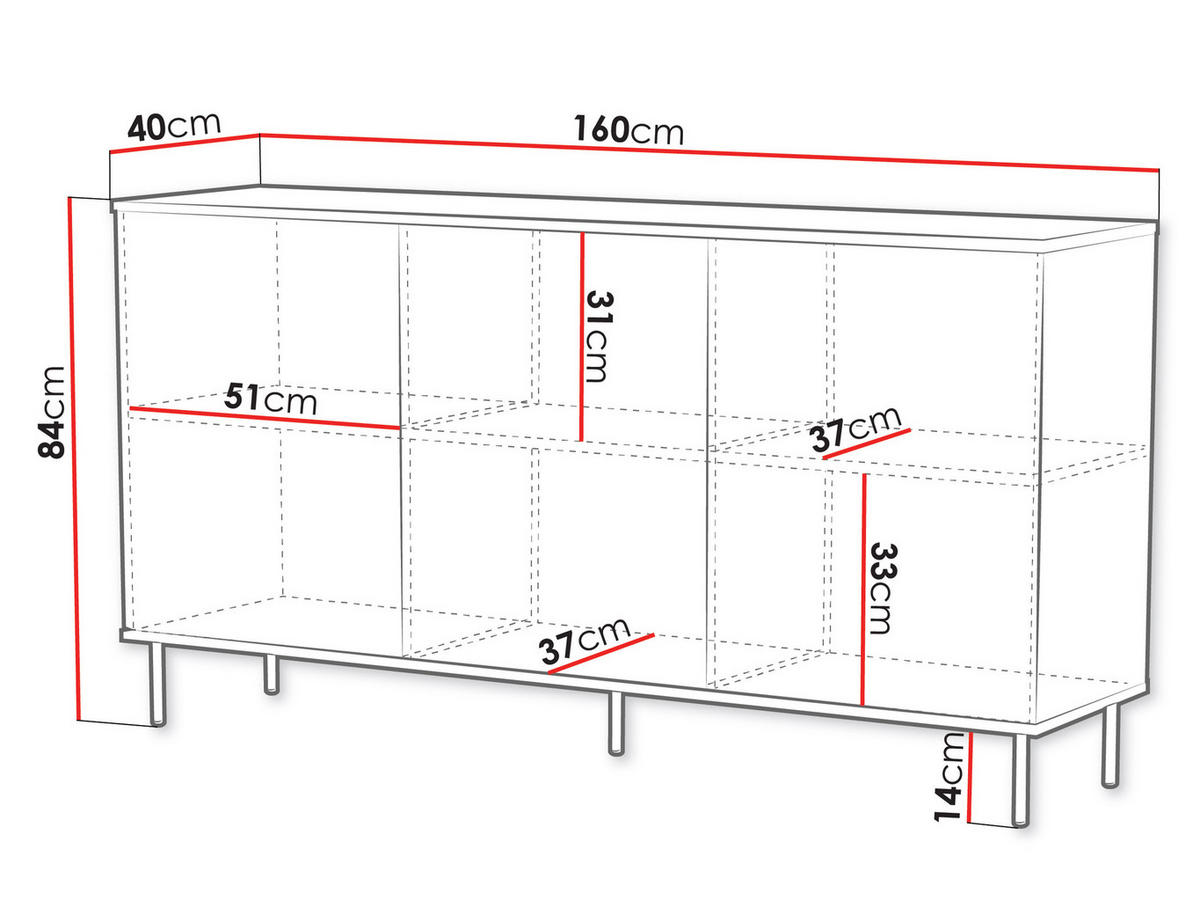 SIDEBOARD Leo 160 - Kaschmir/Schwarz, Holzwerkstoff/Metall (160/84/40cm) - MIRJAN24