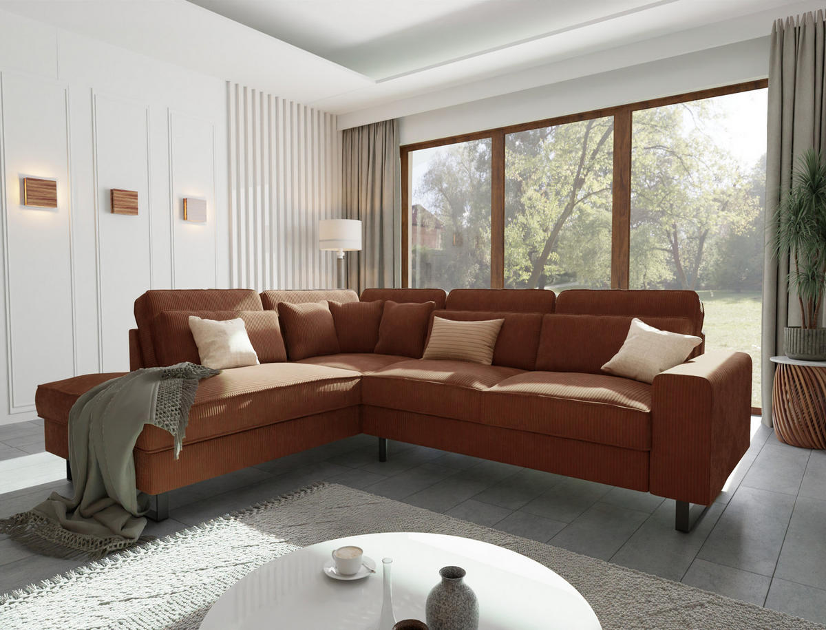 ECKSOFA Floe Terrakotta Cord - Terra cotta/Schwarz, Holz/Kunststoff (290/231cm) - S-Style Möbel