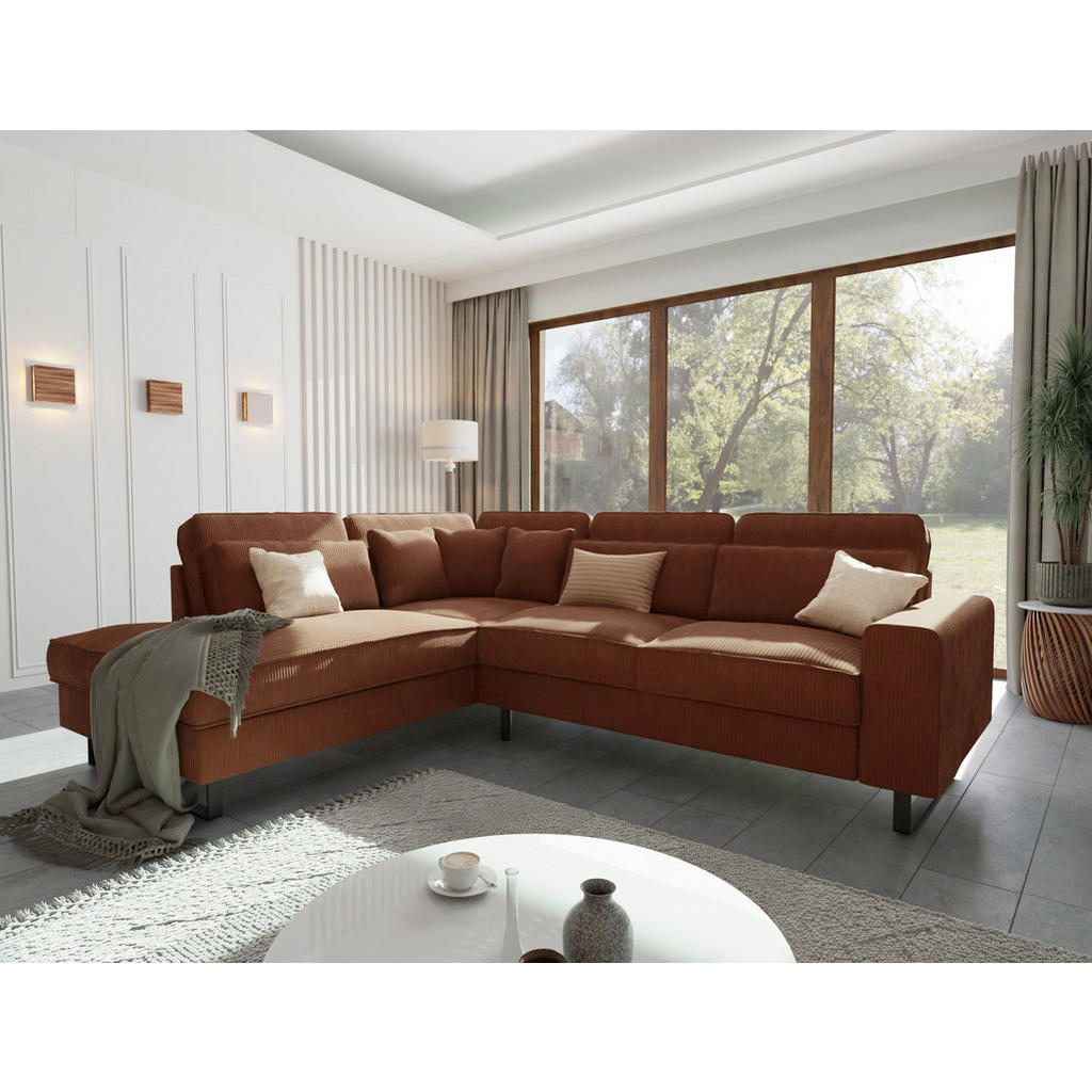 Thumbnail - S-Style Möbel Ecksofa, Terra cotta, Textil, Echtholz,Buche, Birke, 6-Sitzer, Füllung: Silikon,Silikon,Polyetherschaumker...