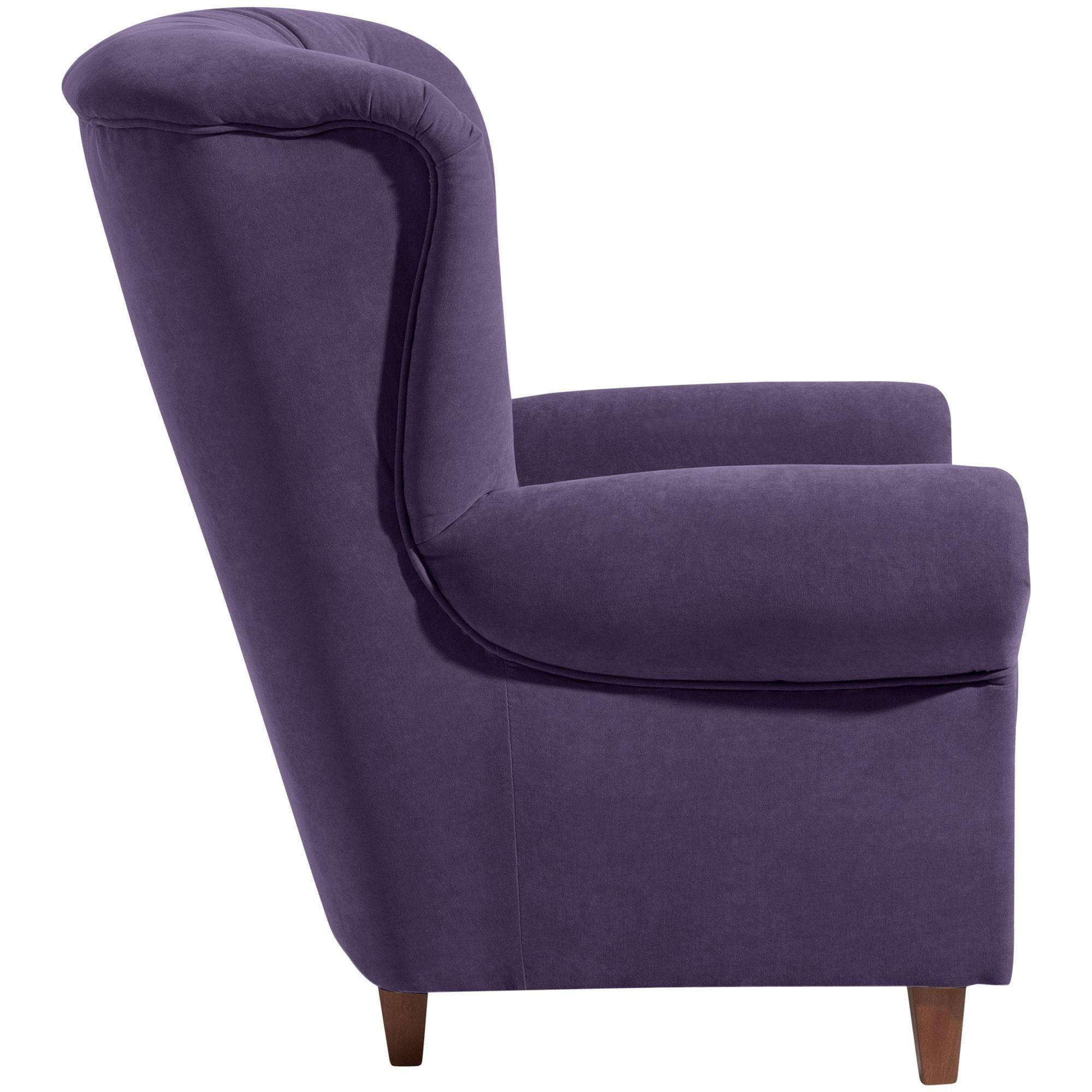 HOCHLEHNSESSEL Katrin Bezug Veloursstoff Buche nussbaum dunkel / violett - Lila, Kunststoff (91/98/90cm) - 58aufmkessel