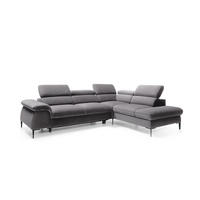 ECKSOFA MESTO Grau Velours-Stoff mit Schlaffunktion - Grau, Holz (280/214cm) - MASSENO