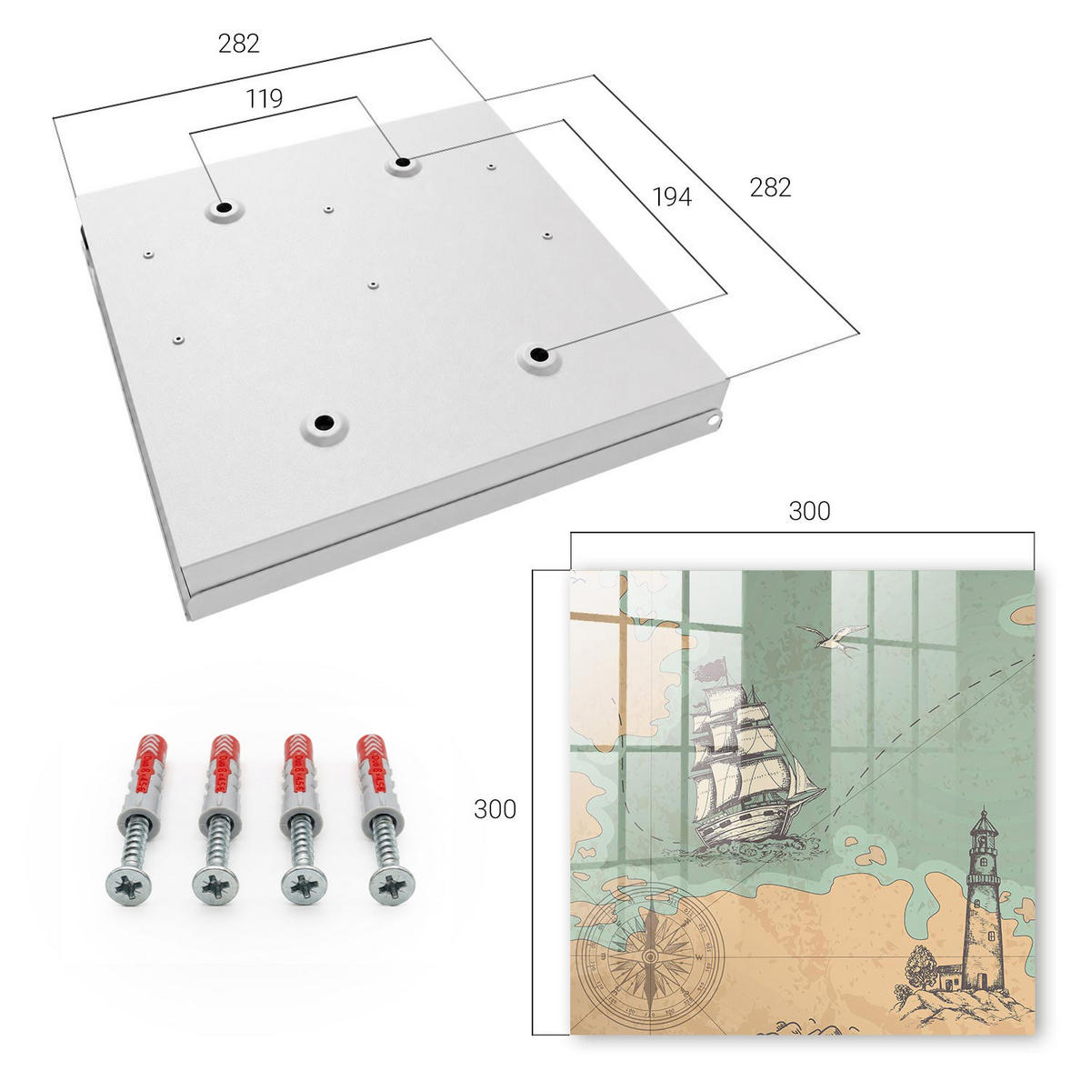 SCHLÜSSELBOX Weiß 30x30 cm – Türöffnung nach rechts - Seeabenteuer - Beige, Metall (30/30/5cm) - TULUP