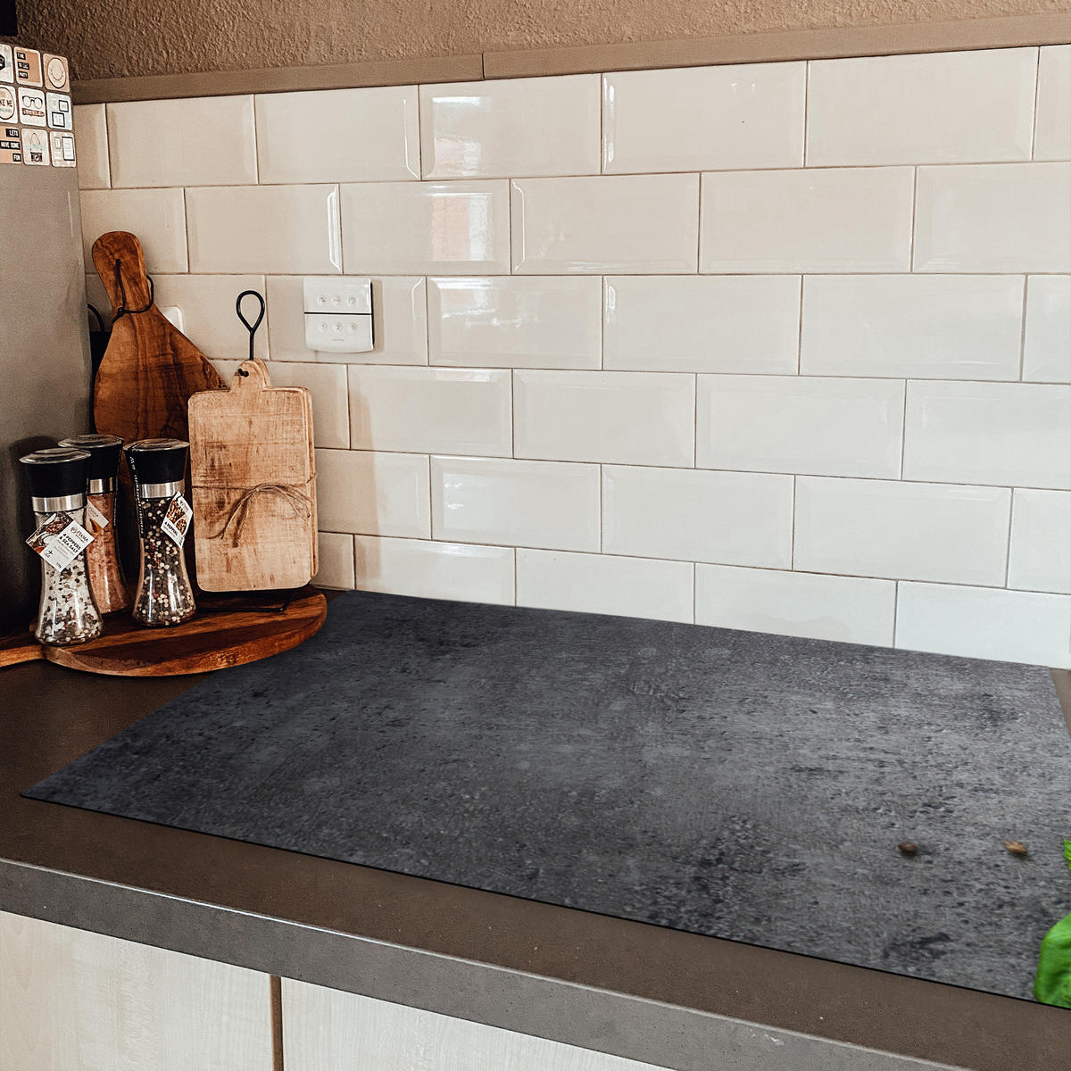 HERDABDECKPLATTE Limette - Kräuter - Gewürze - Grün - Grau - Beton 83x51 cm - Grün, Kunststoff (83/0.2/51.5cm) - MuchoWow