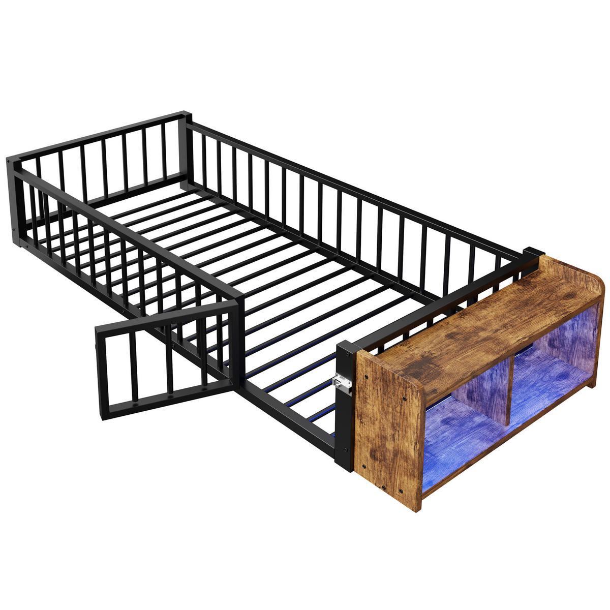 METALLBETT 90/200 cm Schwarz mit Ablagefächern und LED-Streifenleuchten - Schwarz, Metall (90/200cm) - Oxeza