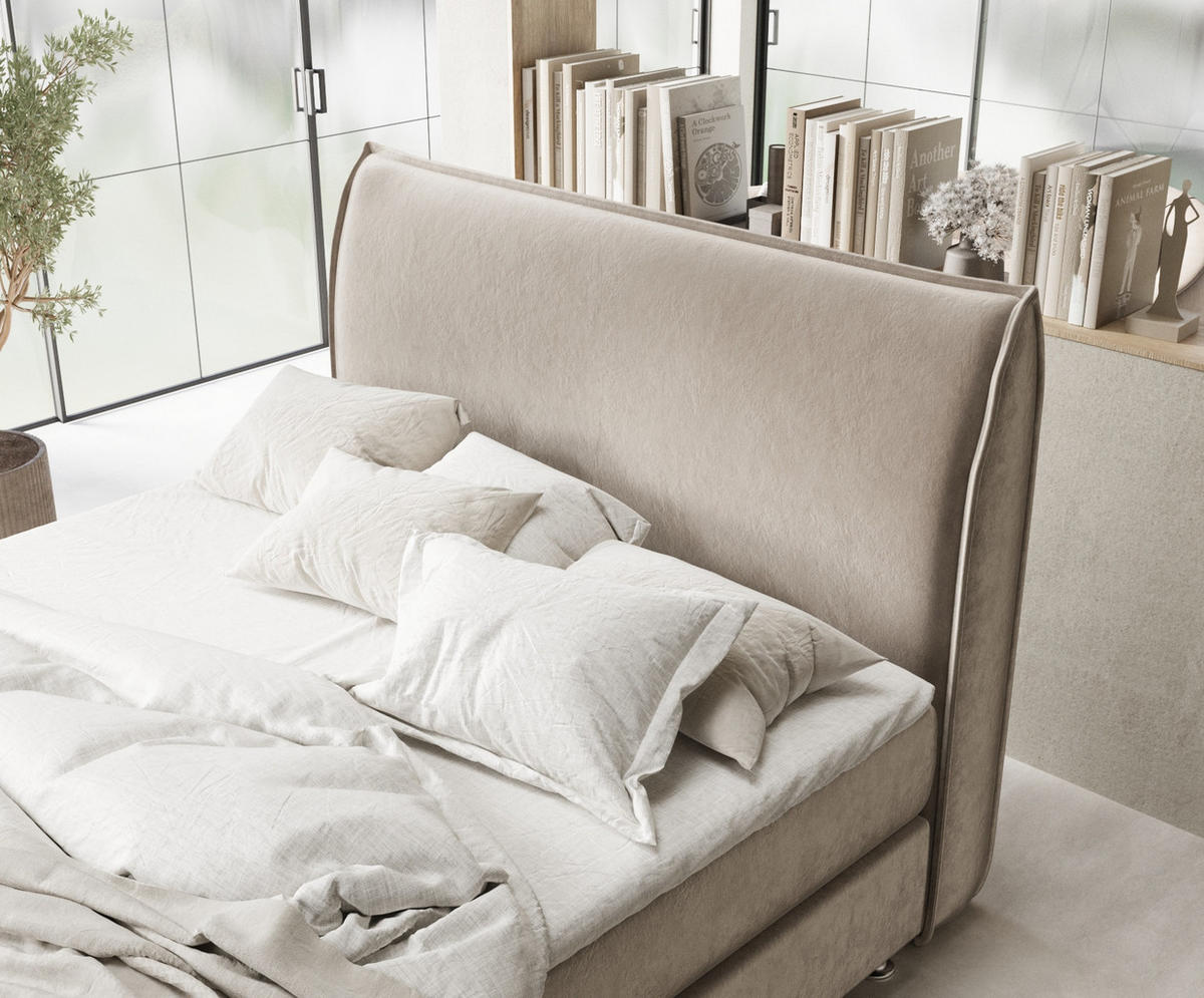 BOXSPRINGBETT Chermin Taupe 200/200 cm mit Latex-Topper - Taupe/Silberfarben, Holz/Holzwerkstoff (200/200cm) - Maison de Reve
