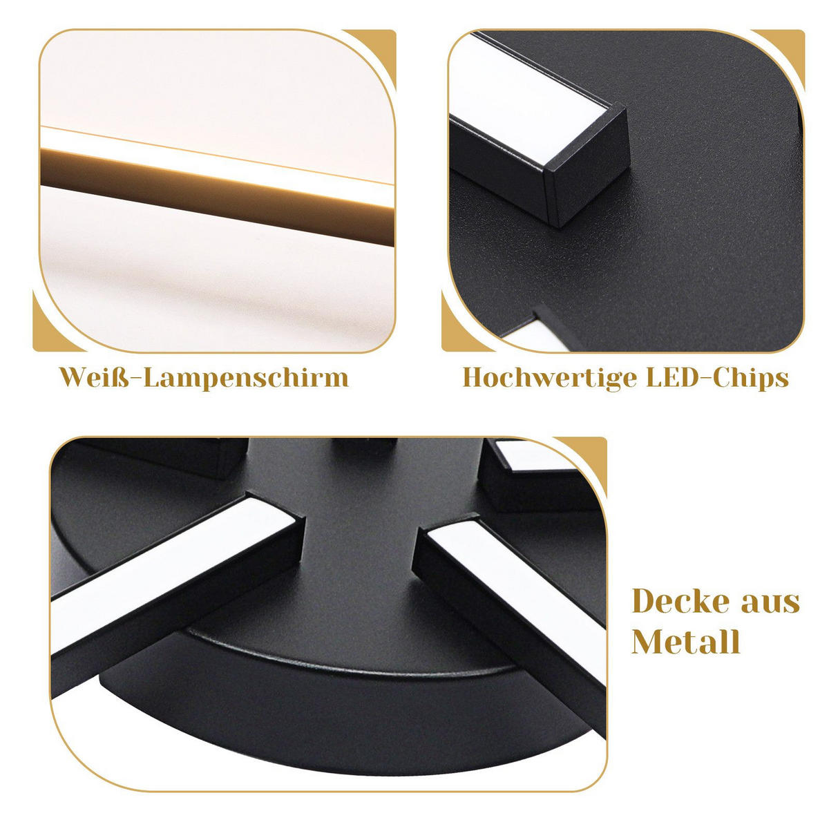 LED-DECKENLEUCHTE Halberstadt 64.2/61.1/4.8 cm - Schwarz, Metall (64.2/61.1/4.8cm) - Nettlife