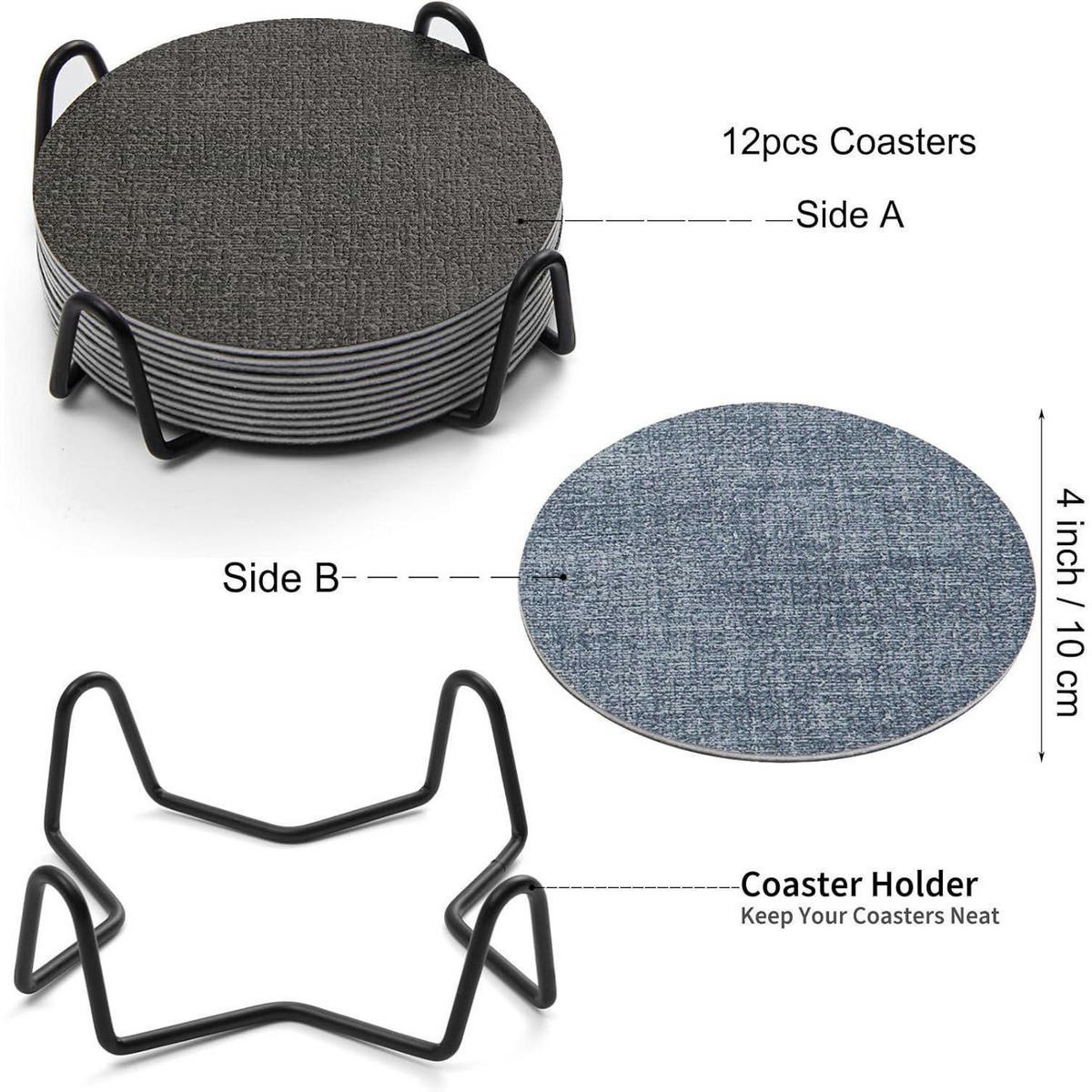 UNTERSETZER 12er Set Kunstleder Rund Grau Hellblau - Grau, Kunststoff (10/10cm)