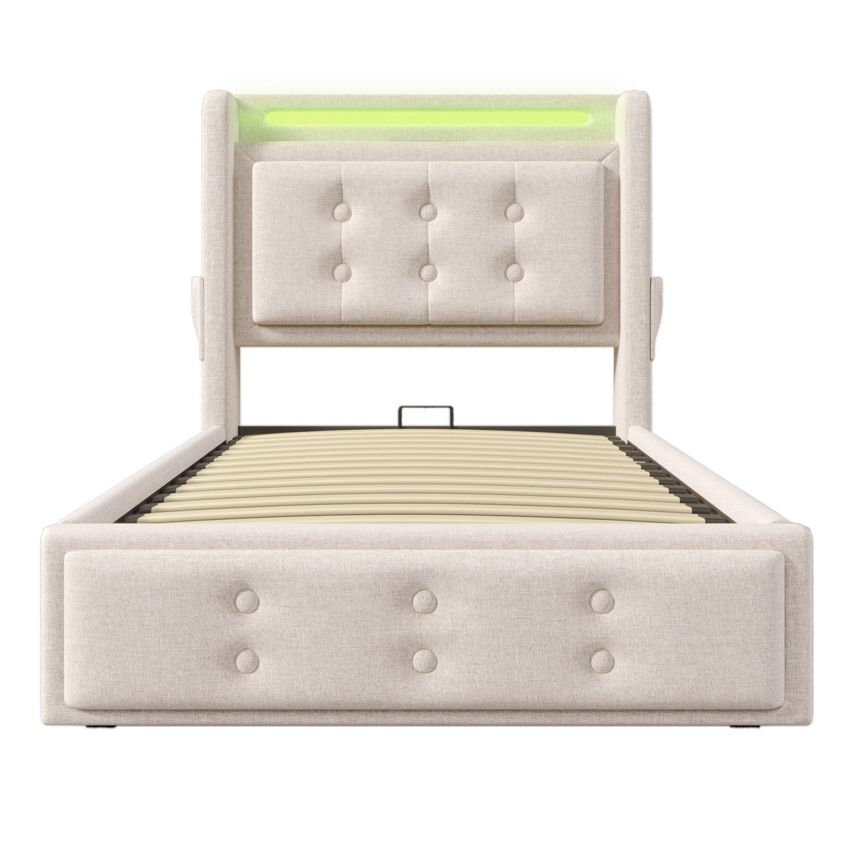 POLSTERBETT mit LED-Beleuchtung 90/200 cm mit Bettkasten, USB-C und gepolstertem Kopfteil - Beige, Textil (90/200cm) - BEAOK