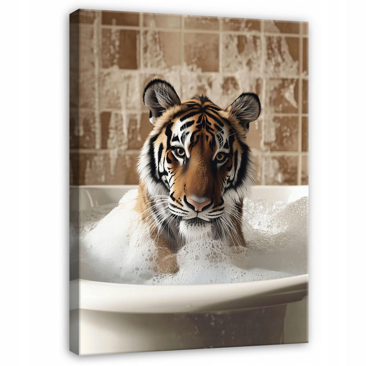 BILDER Abstrakt Tiger Badewanne Modern Badezimmer 100x70 - Beige, Holzwerkstoff (70/100cm) - Wallarena