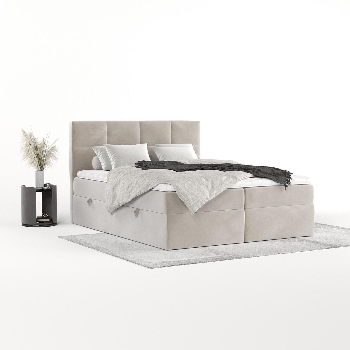 BOXBETT Oris 180/200 cm Hellbeige im Paros Stoff - Beige/Schwarz, Holz/Holzwerkstoff (180/200cm) - AltaBeds