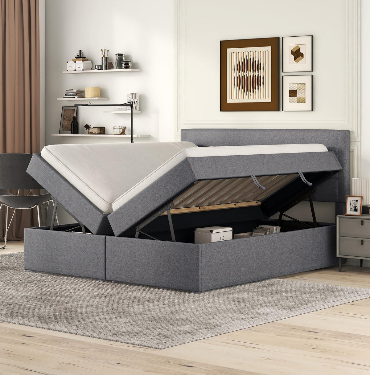 POLSTERBETT 140/200 cm Grau Doppelbett mit Lattenrost und großem Stauraum - Grau, Holzwerkstoff (140/200cm) - OKWISH