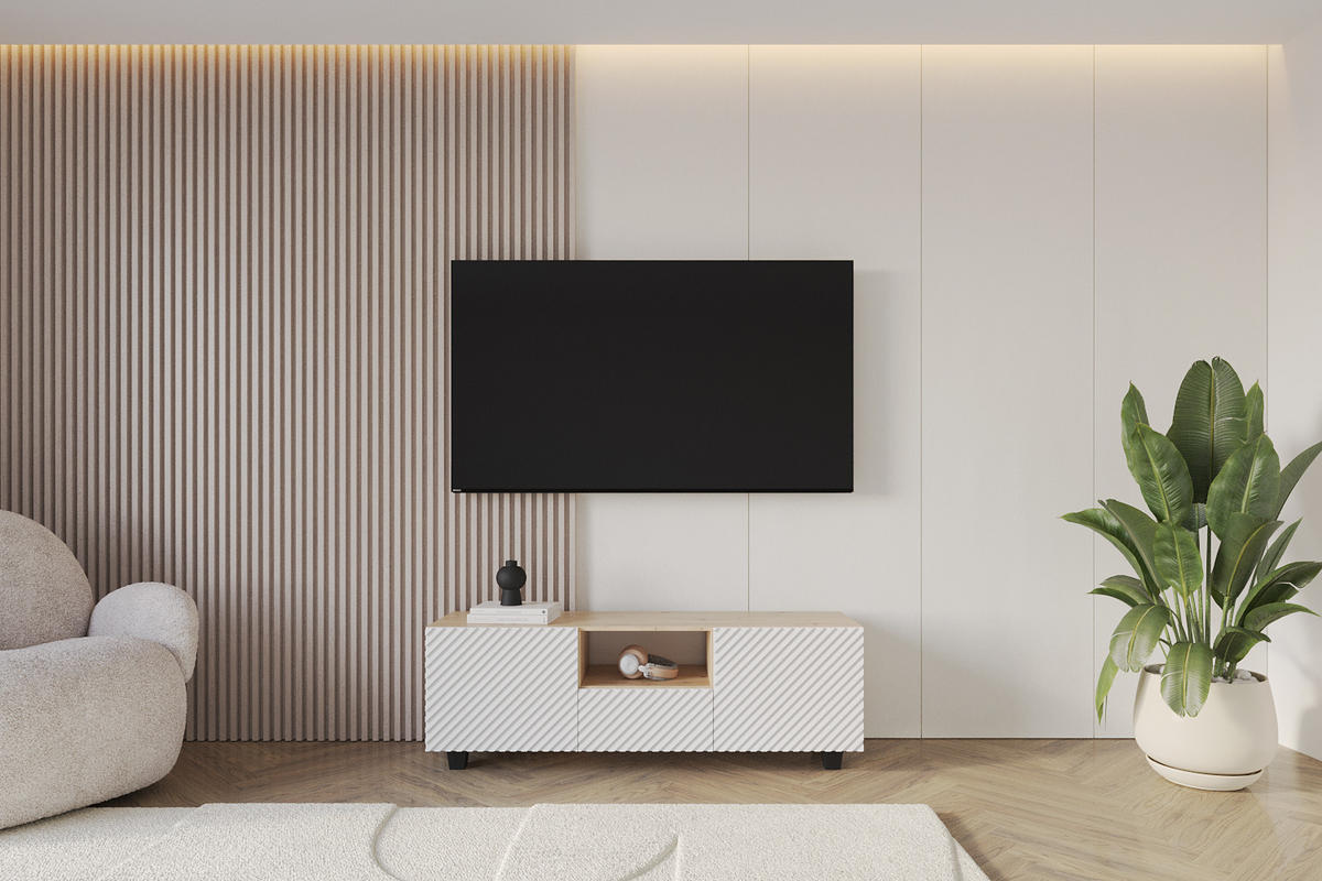 LOWBOARD ZENO-S 140x50x41 cm - Artisan / Weiß - Schwarz/Weiß, Holzwerkstoff (140/50/41cm) - ALTDECOR