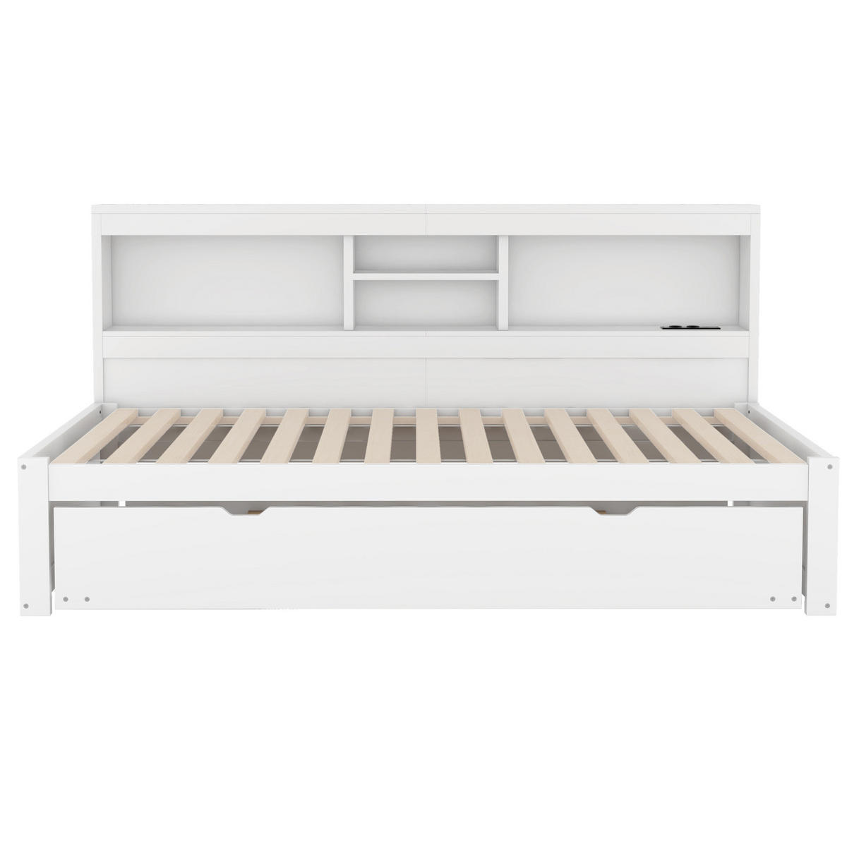 AUSZIEHBETT 90/200 cm Weiß mit LED-Beleuchtung und USB-Anschlüssen - Weiß, Holzwerkstoff (90/200cm) - Flora Grace