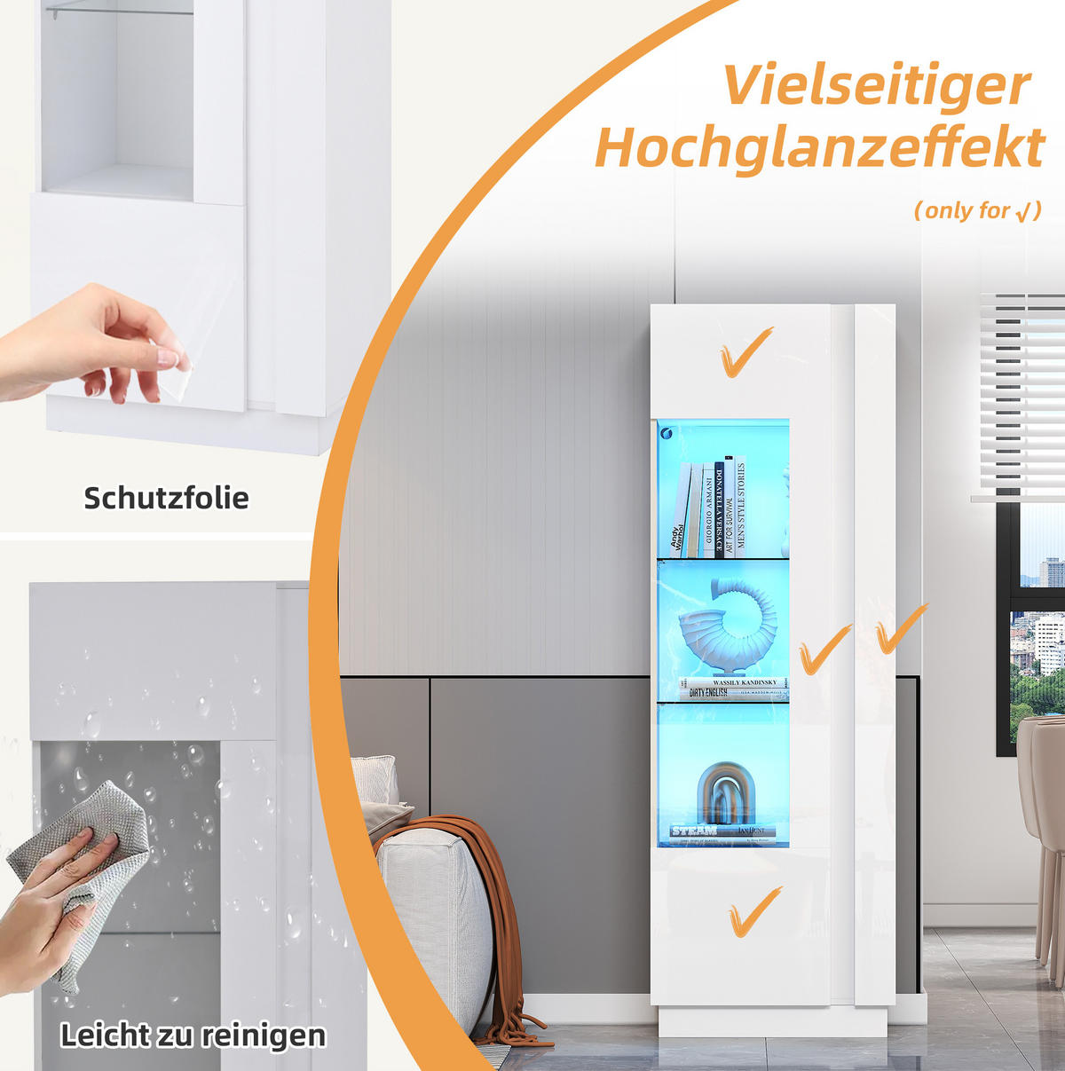 VITRINE 60/40/180 cm aus Holzwerkstoff mit Acrylfront, LED-Beleuchtung und Hochglanzfront Weiß - Weiß, Holzwerkstoff (60/180/40cm) - Modenvie