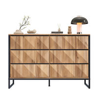 SIDEBOARD mit 6 Schubladen, Schwarz und Holz mit Metallgestell und verdeckten Griffleisten, 120/40/80 cm,Naturfarben - Naturfarben, Holzwerkstoff (120/80/40cm) - Redom