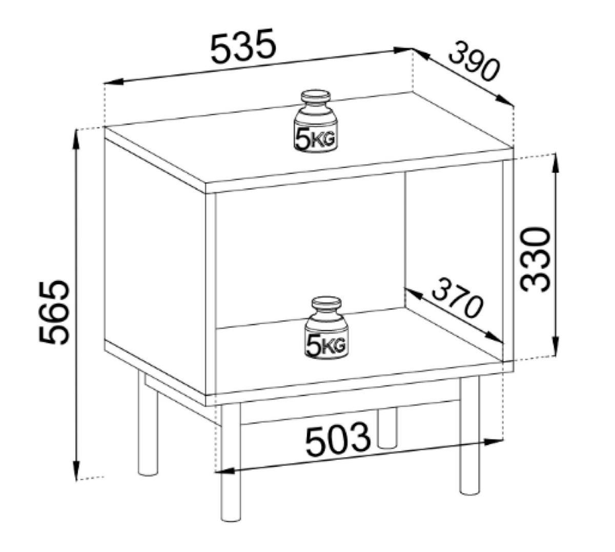 NACHTTISCH Japandies Eichenholzoptik 54 cm - Eichefarben/Schwarz, Holz/Holzwerkstoff (54/56.6/39cm) - Selsey