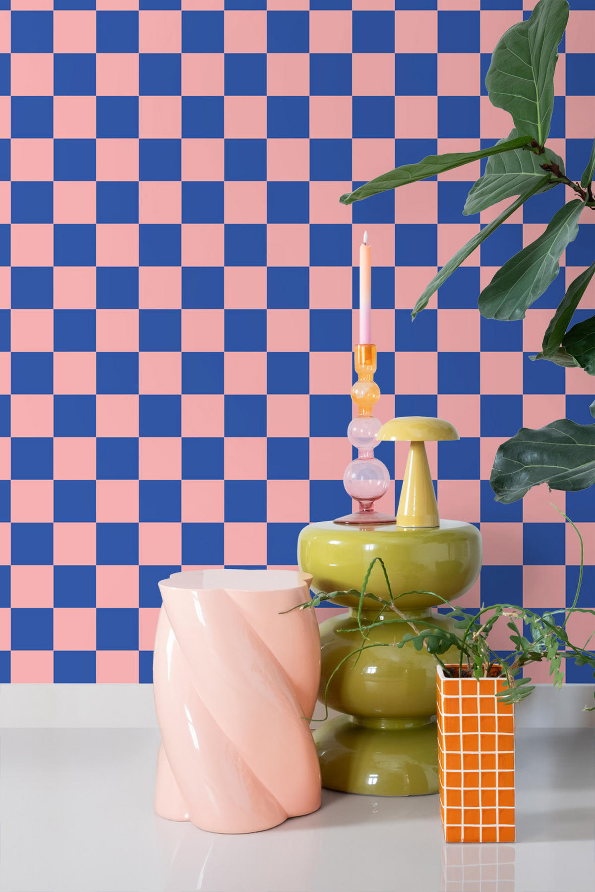 TAPETE Karomuster 53 cm x 10.05 m - Pink, Papier (53/1000cm) - ESTAhome