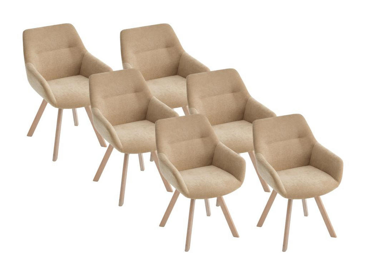DREHSTUHL 6er-Set mit Armlehnen - Stoff & Eiche - Beige - VELBURY - Beige, Textil (62.5/84/58cm) - Vente-Unique