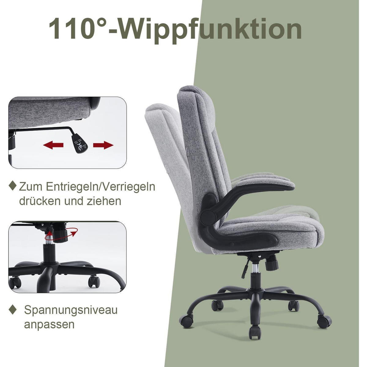 BÜROSTUHL Ergonomisch Grau Stoff - Grau, Textil (68/115/65cm)