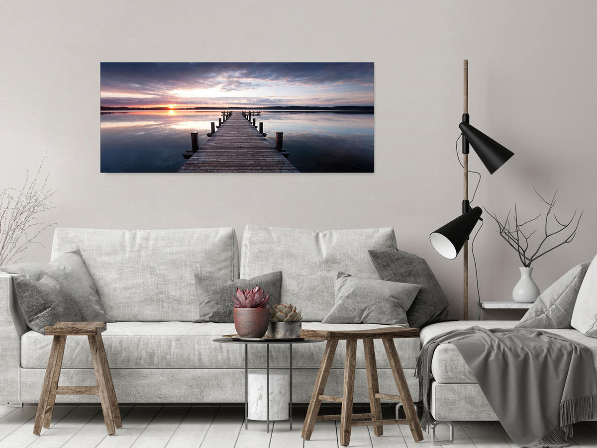 GLASBILD 125x50 cm Steg Sonnenuntergang - Gelb, Glas (125/50cm) - artissimo