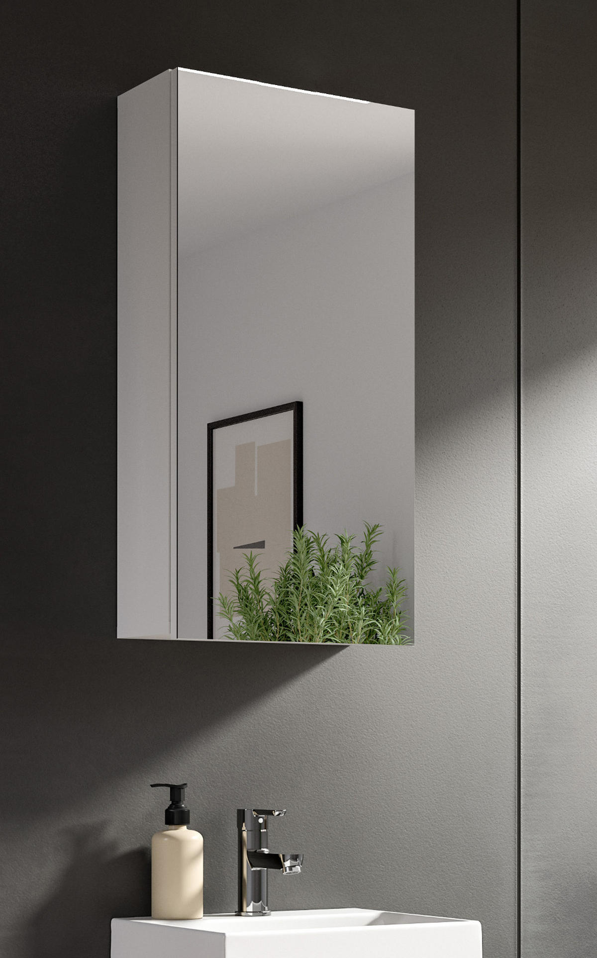 SPIEGELSCHRANK weiß 38 x 77 cm, Badschrank 1-türig mit Spiegel - Weiß, Glas/Holzwerkstoff (38/77/18cm) - Inn.Furn