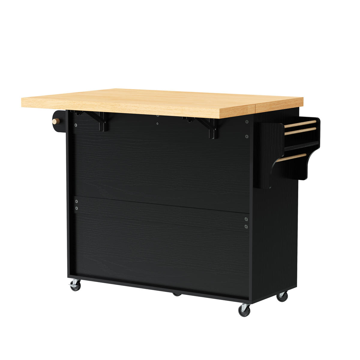 KÜCHENINSEL MIT ROLLEN Ausziehbare Arbeitsfläche Weinglashalter Schwarz 100/42/91,5 cm - Schwarz, Kunststoff (42/91.5/100cm) - Rolipo