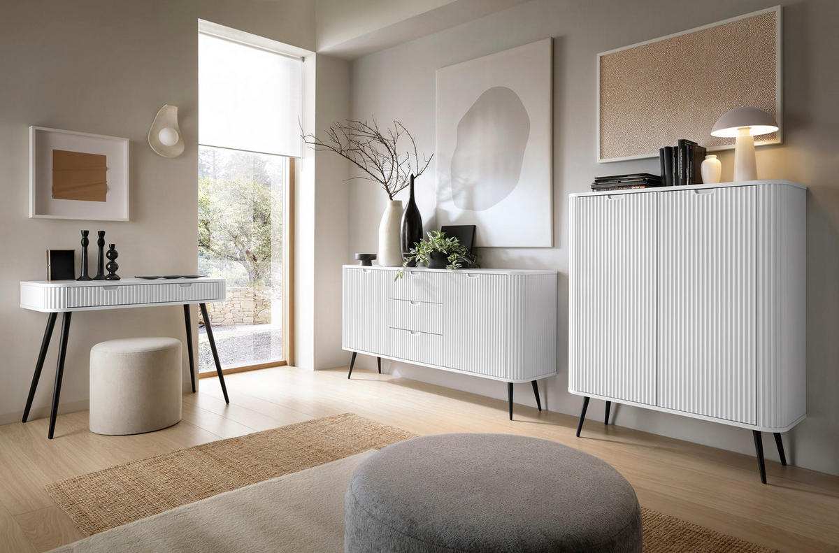 KOMMODE Breite ZOVA Weiß-Gold, 168x87x39cm 3 Schubladen, 2 Schränke - Goldfarben/Weiß, Holzwerkstoff/Kunststoff (168/87/39cm) - DomoHome