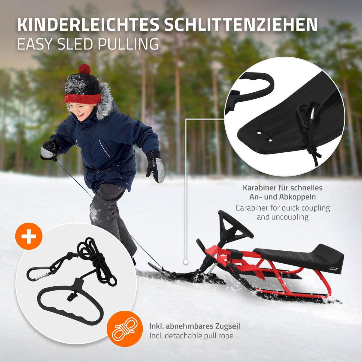 LENKSCHLITTEN Schwarz/Rot - Rot, Metall (50/119cm) - Hauki