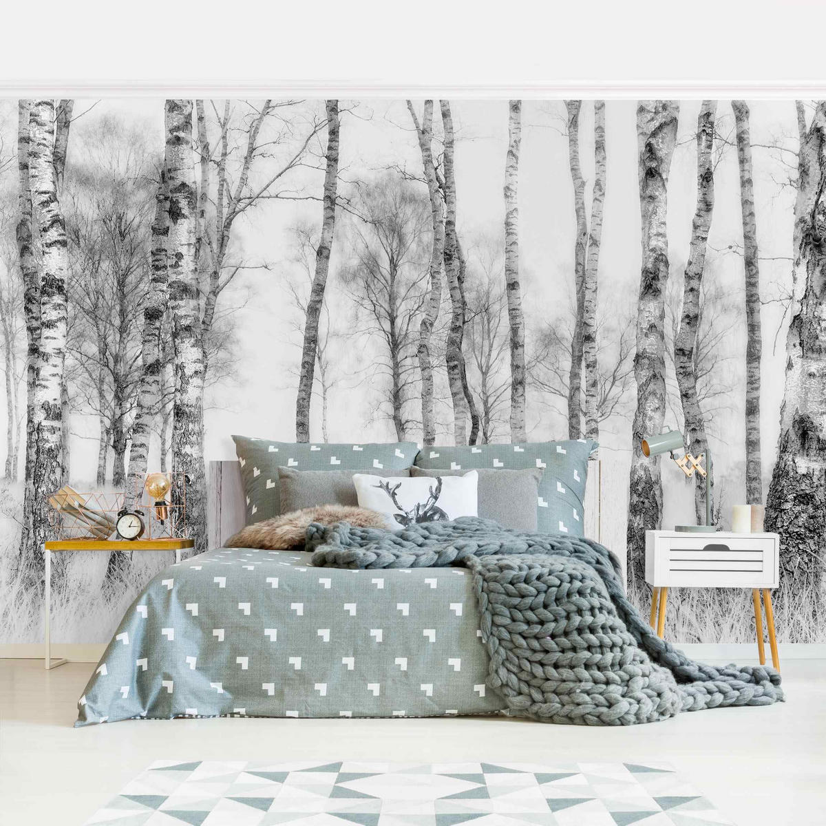 FOTOTAPETE Mystischer Birkenwald Schwarz-Weiß 336/225 cm - Schwarz, Papier (336/225cm) - Bilderwelten