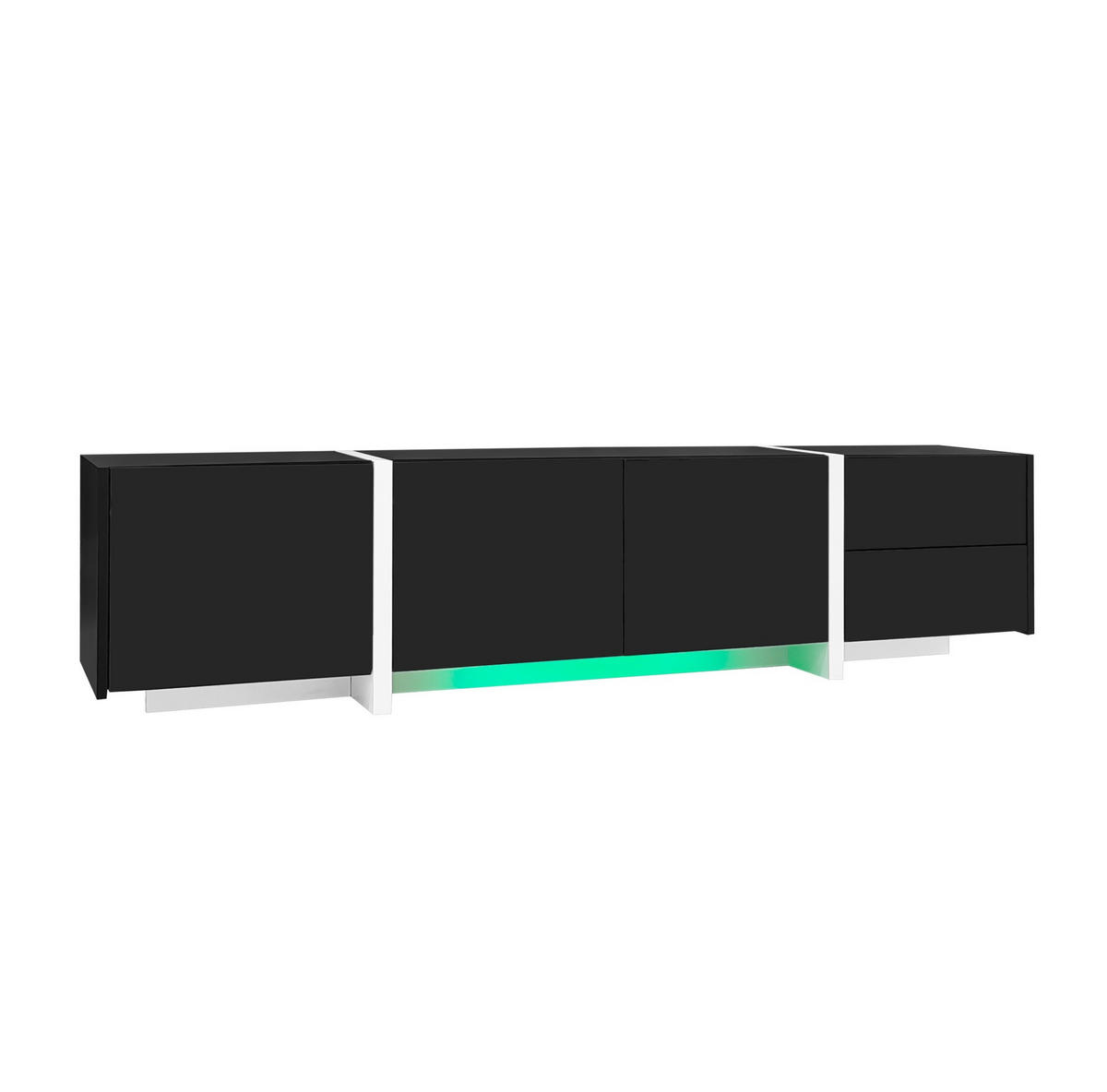 TV-STÄNDER 170/30/39 cm schwarz/weiß Hochglanz mit LED-Beleuchtung und geräumigem Stauraum - Schwarz, Holzwerkstoff (170/39/30cm) - OKWISH