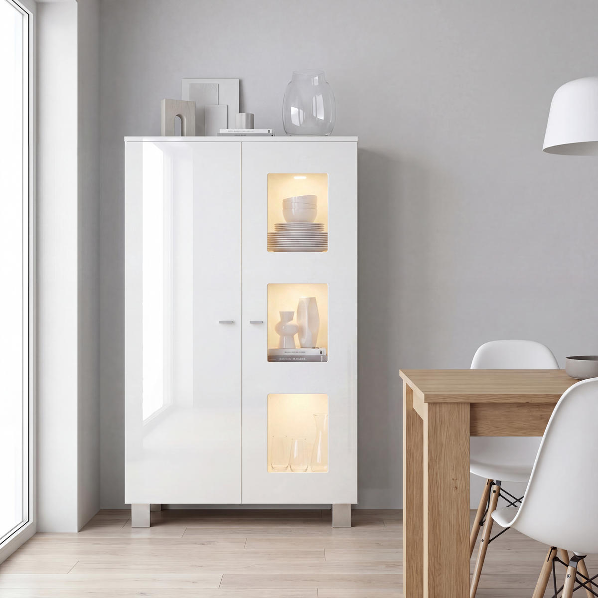 VITRINE Denjo Tür in Weiß Hochglanz - Weiß Hochglanz, Holzwerkstoff (71/129/35cm) - Vladon