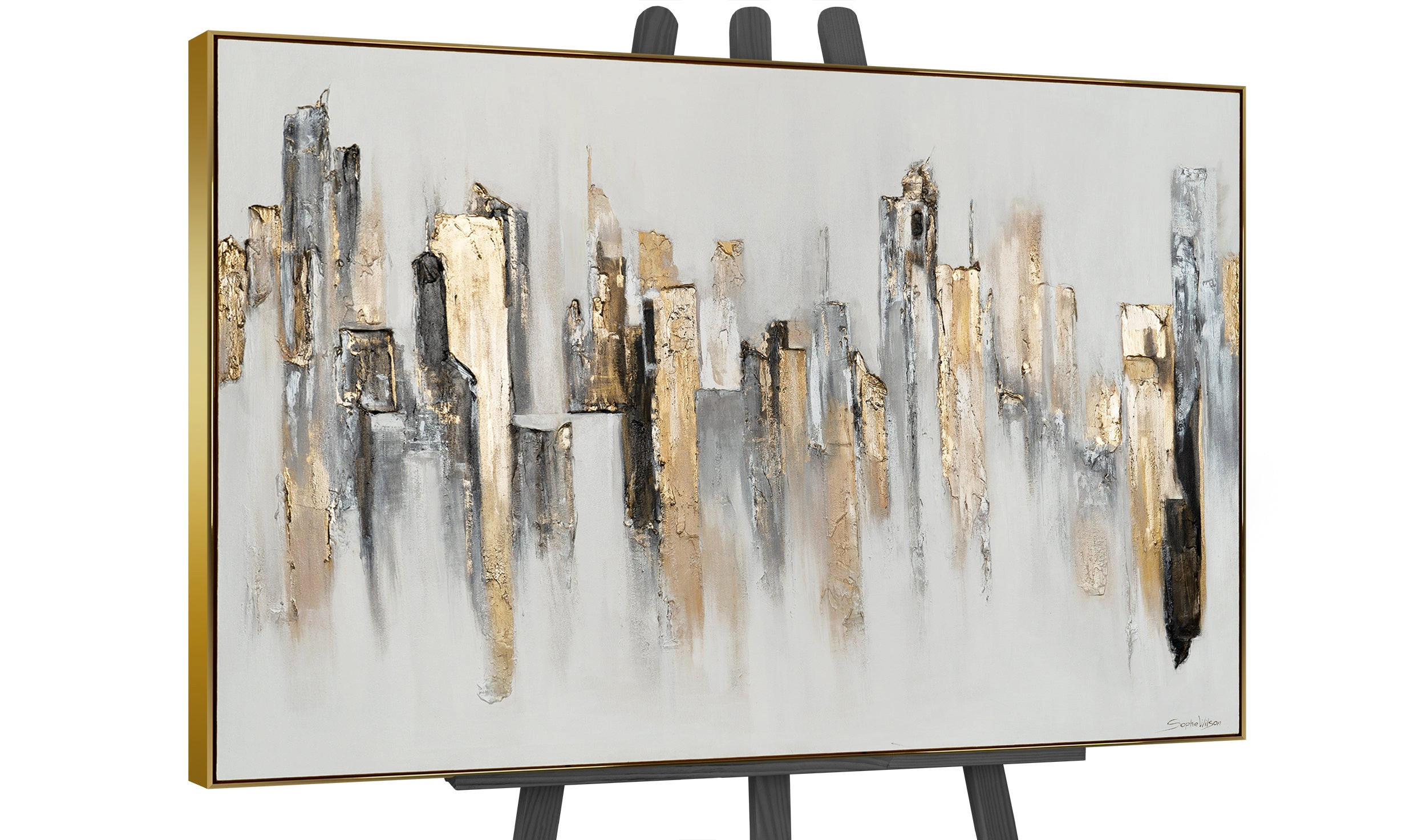 GEMÄLDE Stadtrhythmen Schattenfugenrahmen Gold 140x100 cm - Goldfarben, Holz (140/100cm) - YS-art gallery