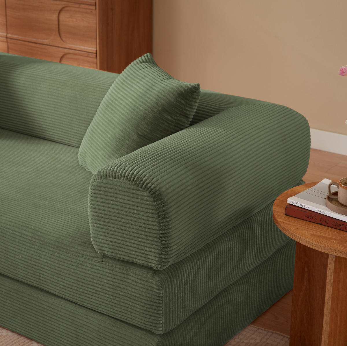 SCHLAFSOFA 1-Sitzer wandelbar Velours Grün - Grün, Kunststoff (89/59/195cm) - Meubliv