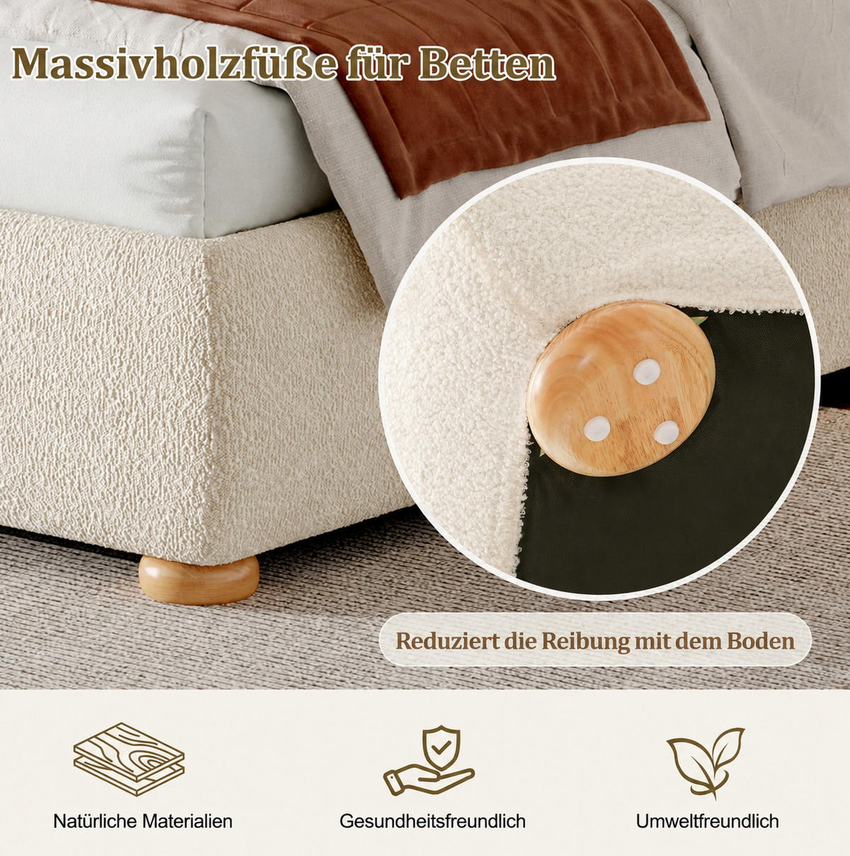 POLSTERBETT aus Bouclé 140x200 cm Beige mit hydraulischem Bettkasten und Lattenrost - Beige, Textil (140/200cm) - Modfu