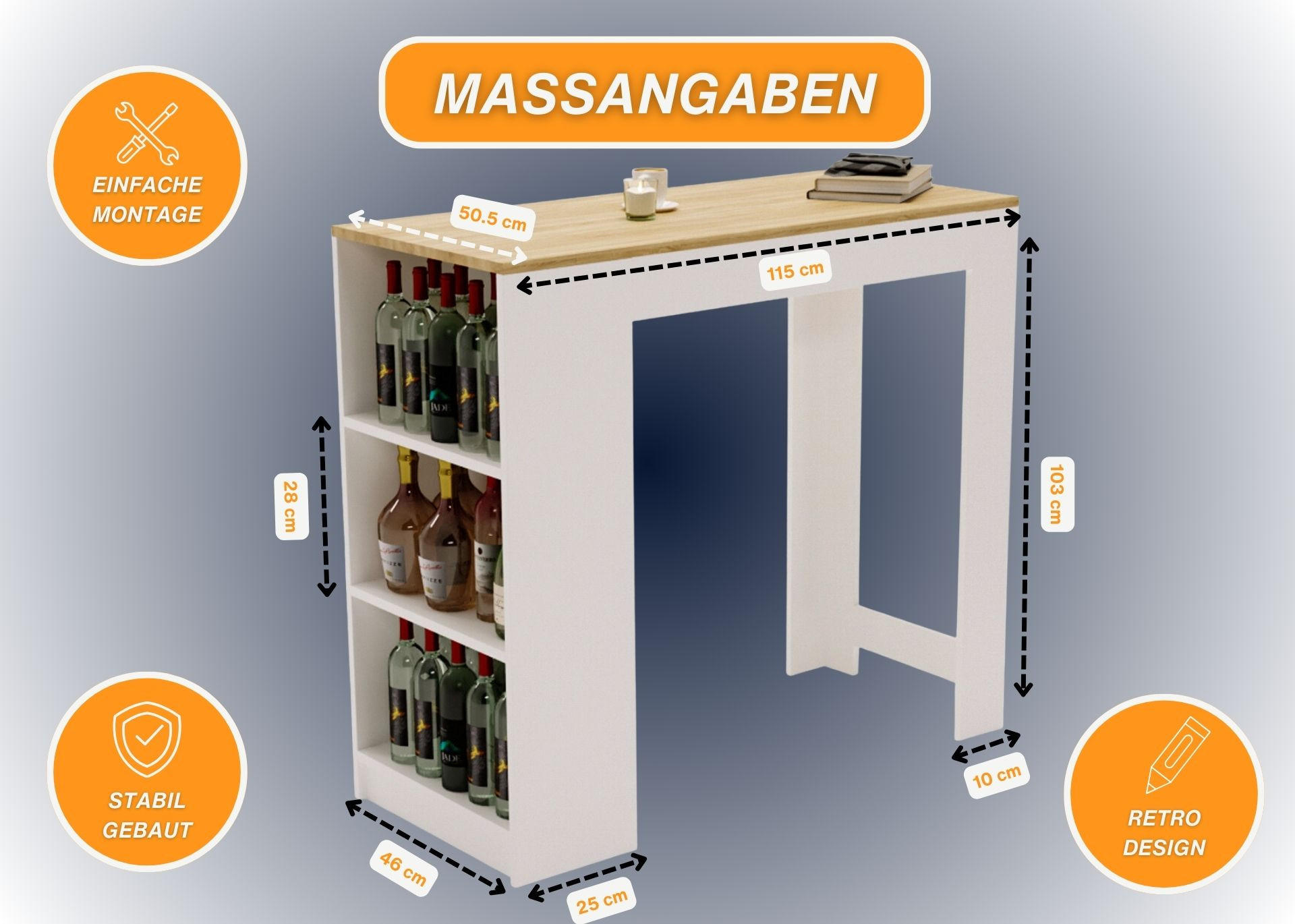 BARTISCH Sonoma Eiche 103/50.5/115cm - Weiß/Sonoma Eiche, Holzwerkstoff (115/103/50.5cm) - CraftPAK