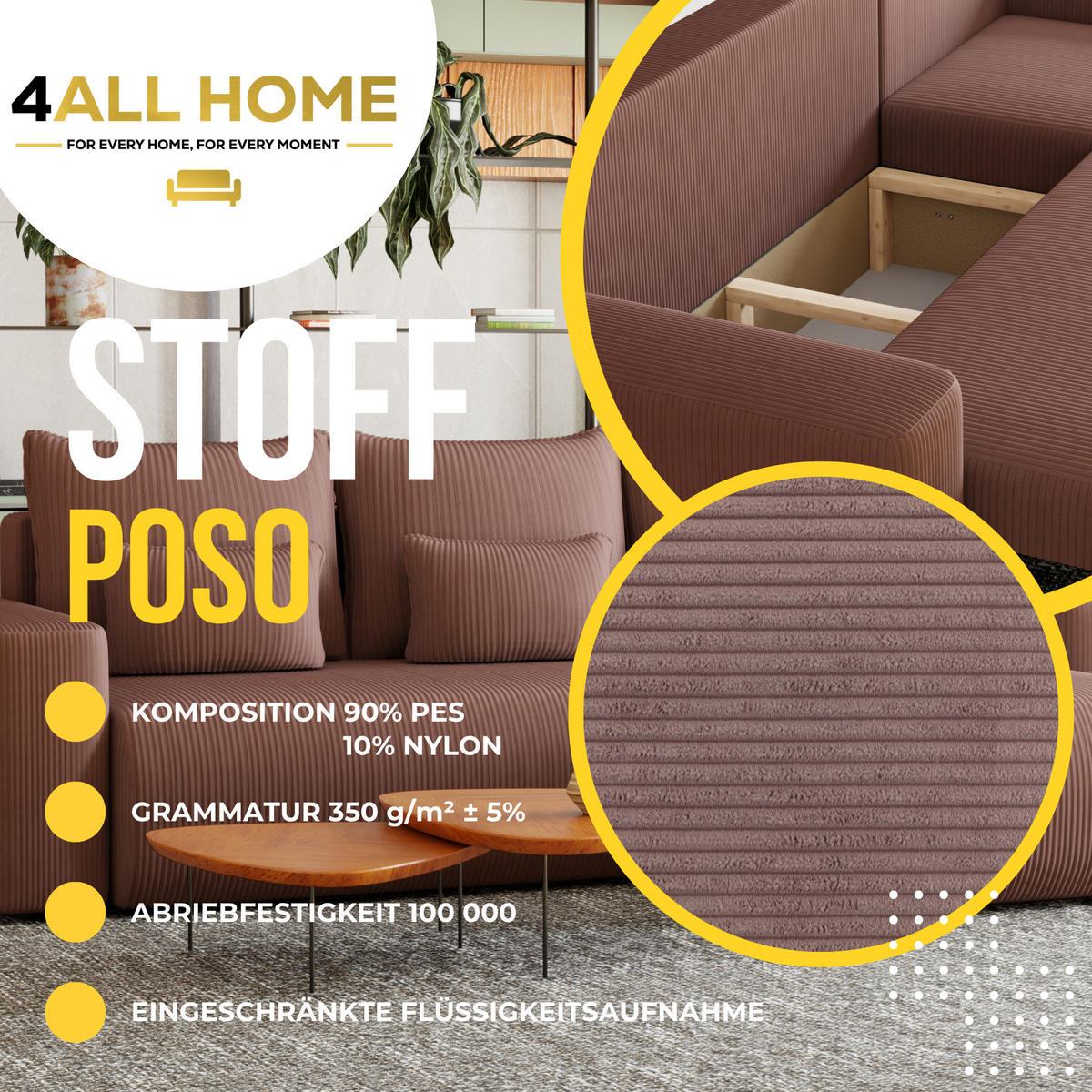 ECKSOFA Travis mit Bettkasten und Schlaffunktion, L-Form, Cord, Universal - Lila, Holzwerkstoff (248/148cm) - 4ALL HOME