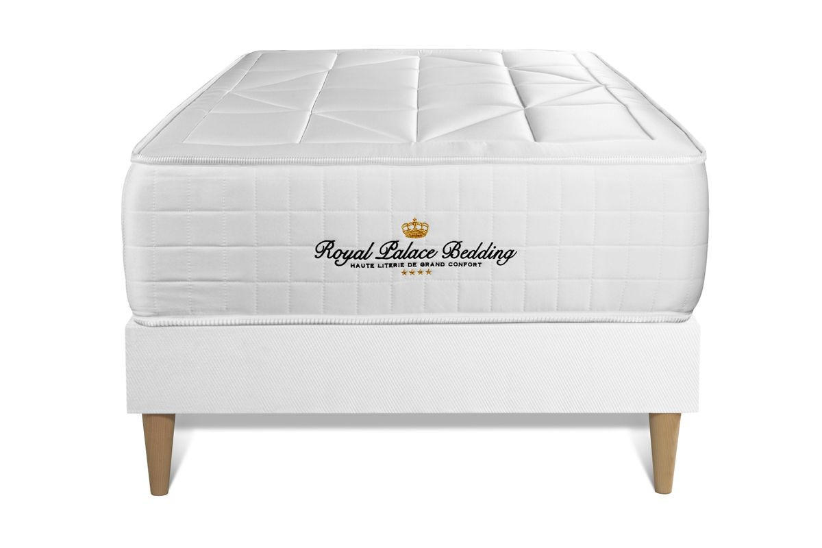 BETT Windsor Taschenfederkern und Memory-Schaum 90 x 200 cm h1 - Kit Bettgestell Weiß - Beige/Weiß, Karton/Holz (90/200cm) - ROYAL PALACE BEDDING