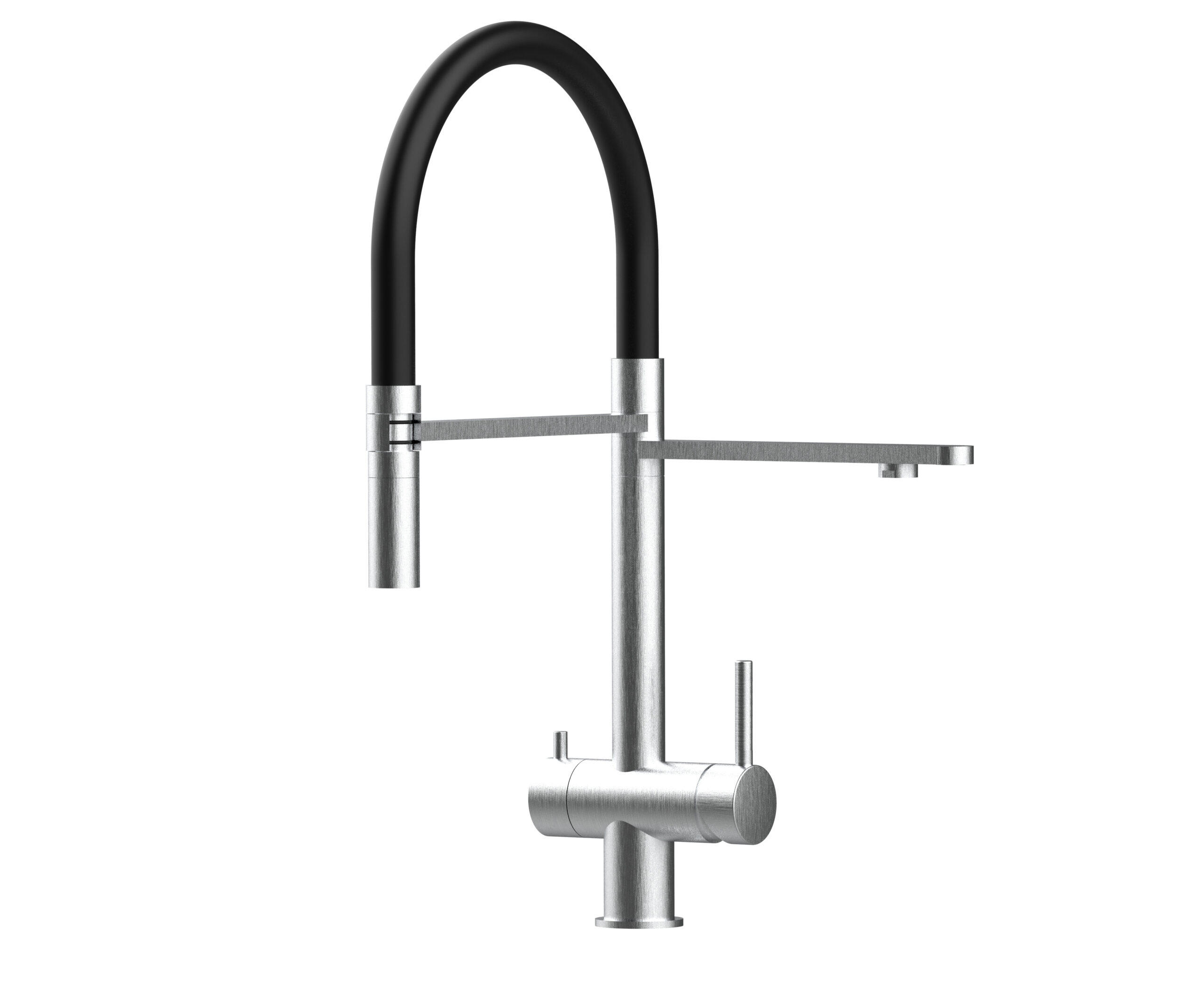 NIEDERDRUCK-3-WEGE-KÜCHENARMATUR, Edelstahl Massiv aus Chirurgenstahl, Gebürstet und Schwarz, 2-Strahl-Brause - Schwarz, Metall (24/49/24cm) - VIZIO