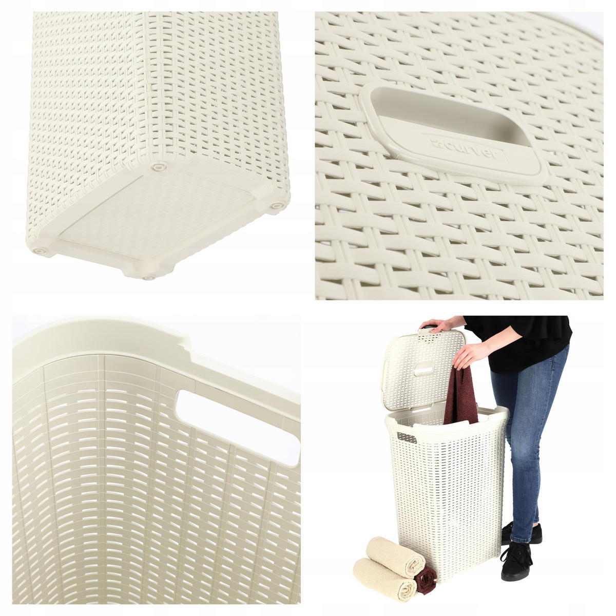 WÄSCHEKORB mit Deckel 60L, creme - Creme, Kunststoff (45/61cm) - KADAX