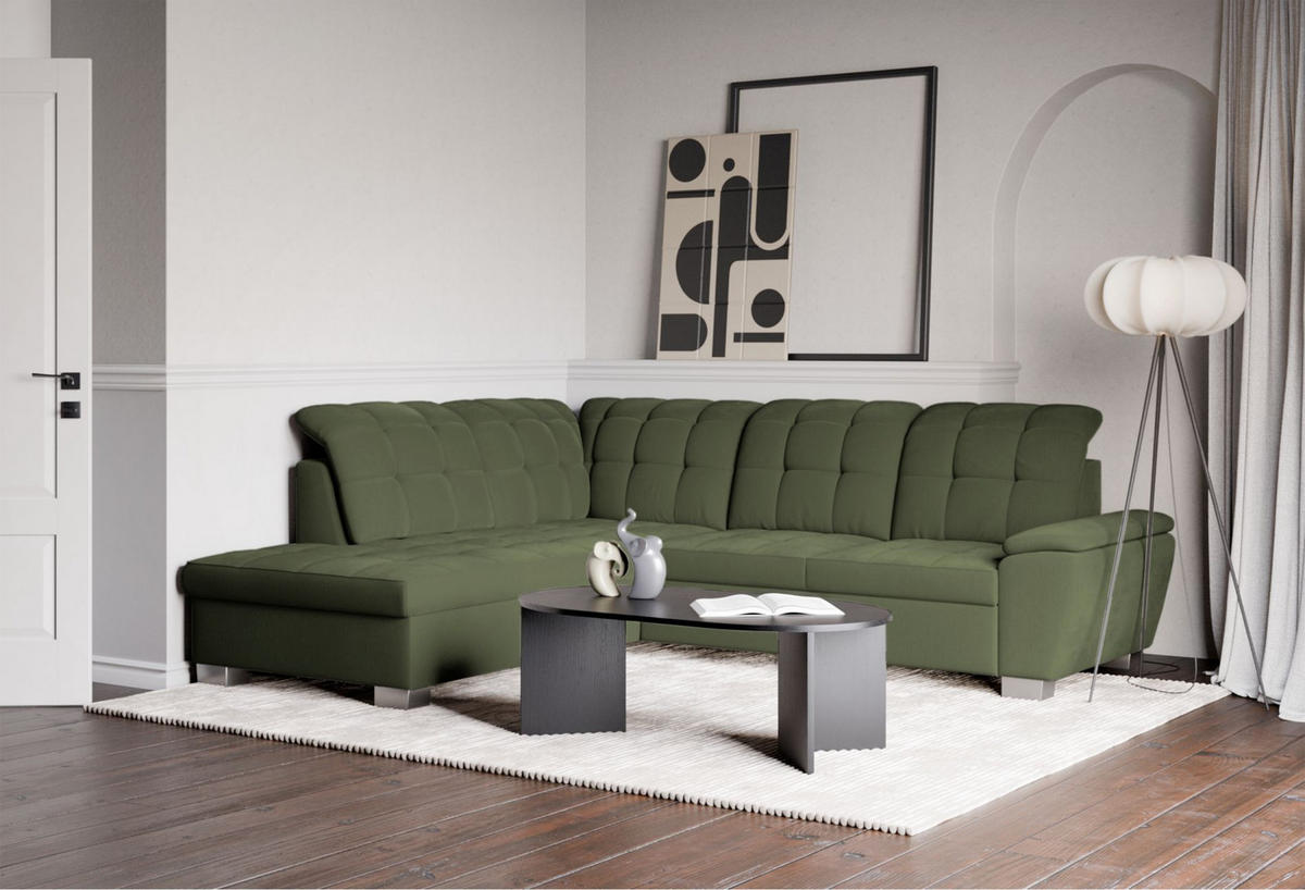 ECKSOFA Jamaal Khaki linksseitig - Schwarz/Grün, Textil (258/212cm) - Selsey