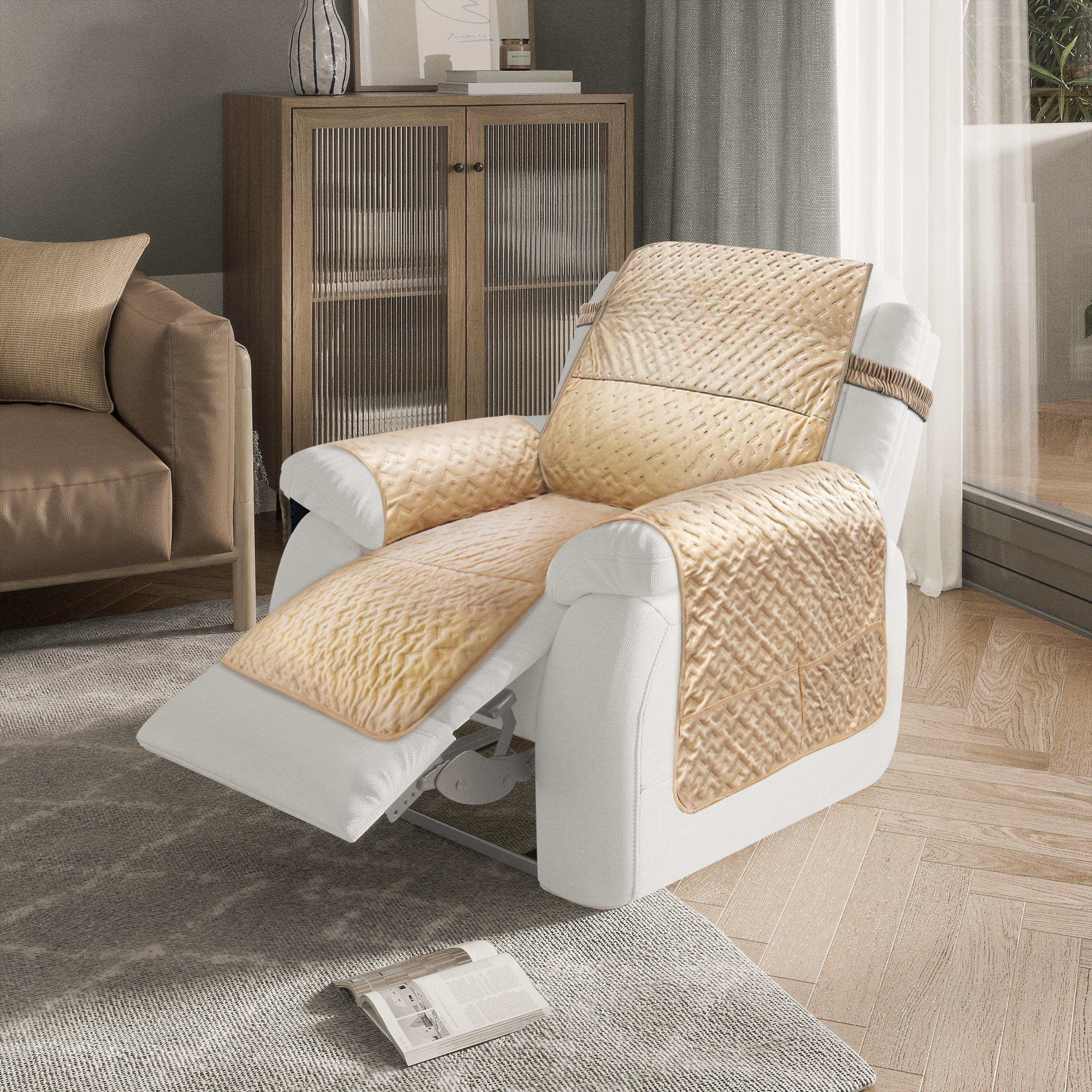 LENDEN- und Rückenstützkissen Einteilig Mit Gurten - Cappuccino, Textil (224/198/2cm) - Vercart