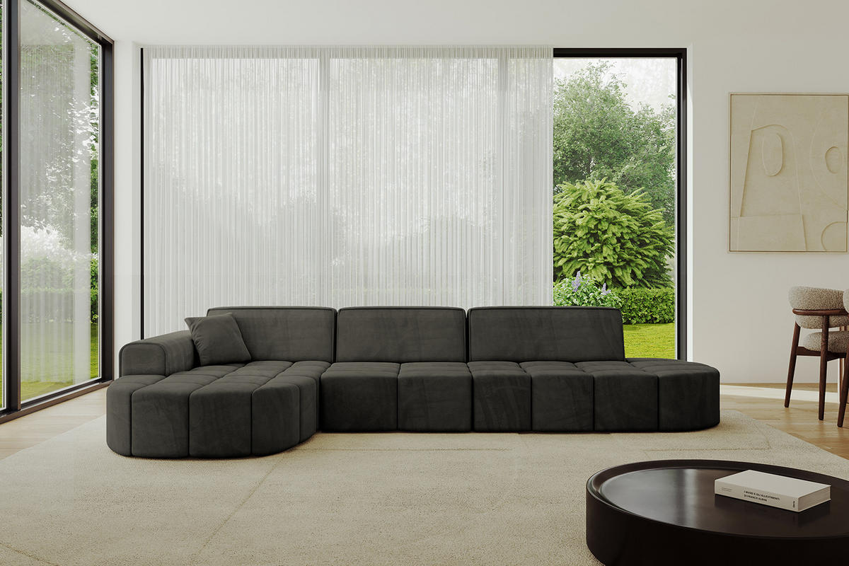 ECKSOFA Ottomane Links LIVO-L2 - 337x173x79,5 cm Schwarz - Schwarz, Holzwerkstoff/Textil (337/173cm) - ALTDECOR