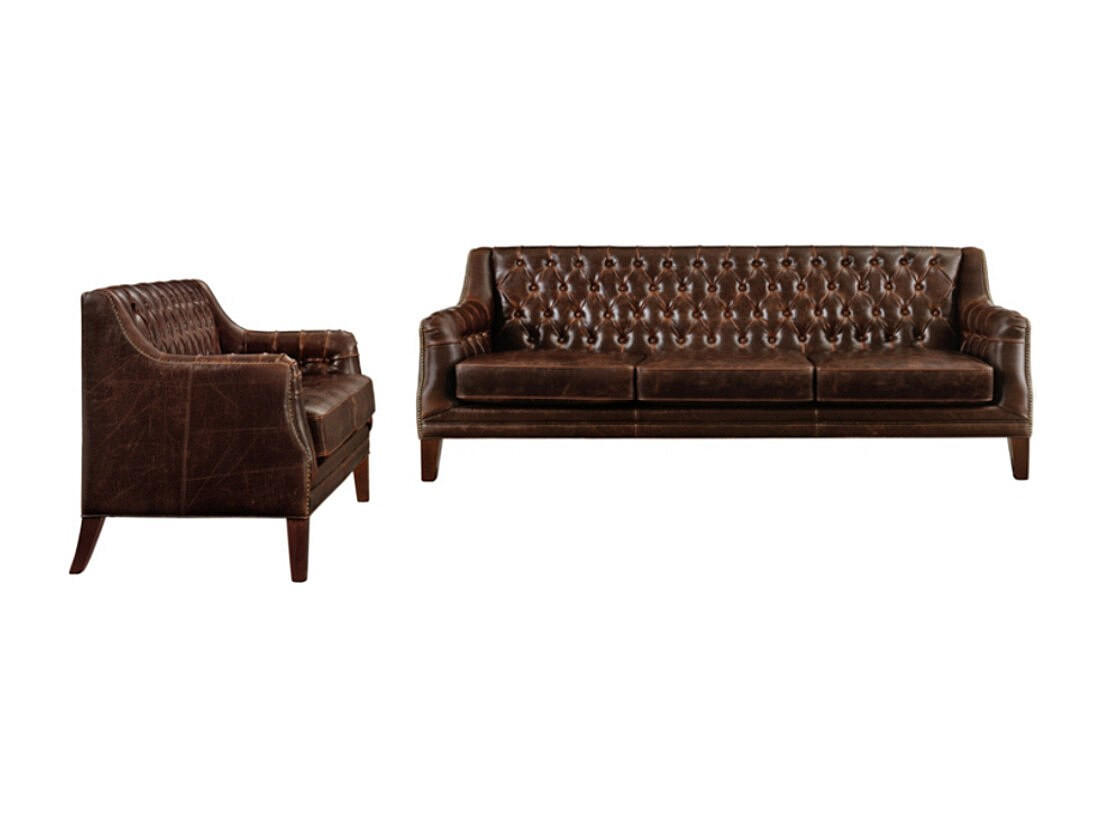 COUCHGARNITUR - 5 Personen - leder - schokoladenbraun Colbert - Braun, Leder/Holz (138/84/84cm) - Vente-Unique